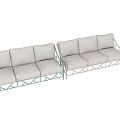 Stylish Multi-Seat Sofa With Wicker Frame Beige Cushions And White Teal Frames 3d model
