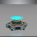 Advanced Hexagonal Base Tech Equipment Featuring Glowing Blue Rings And Metallic Supports