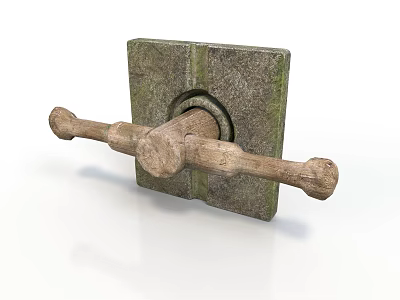 Vintage Door Latch As Daily Living Item With Stone Base Wooden Bar And Mossy Texture 3d model