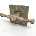 Vintage Door Latch As Daily Living Item With Stone Base Wooden Bar And Mossy Texture