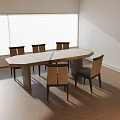 Modern Minimalist Wooden Dining Table Set With Six Matching Chairs For Sunlit Home Dining Area
