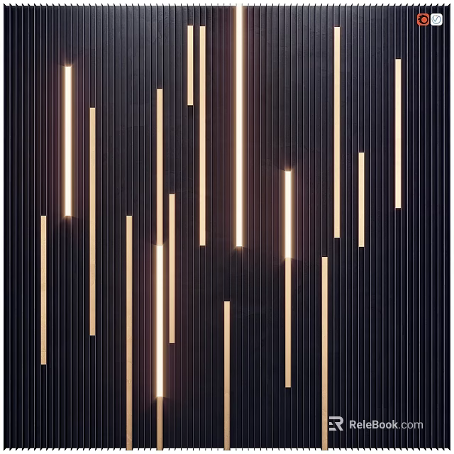 Modern Single Bed Design With Vertical Gold Light Strips On Black Wall 3d model 