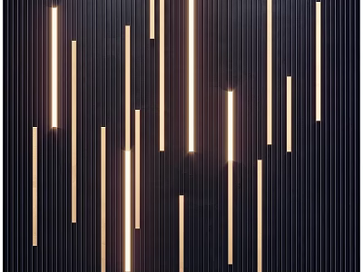 Modern Single Bed Design With Vertical Gold Light Strips On Black Wall 3d model