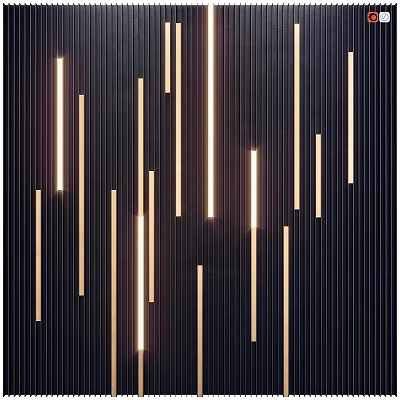 Modern Single Bed Design With Vertical Gold Light Strips On Black Wall 3d model