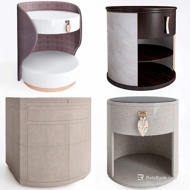 Contemporary Side Cabinets With Round Square Designs And Leaf Handles 3d model 