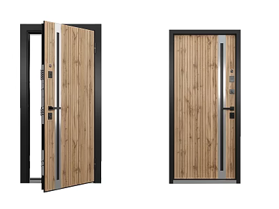 Modern Security Doors With Wood Grain Design And Safety Locks 3d model