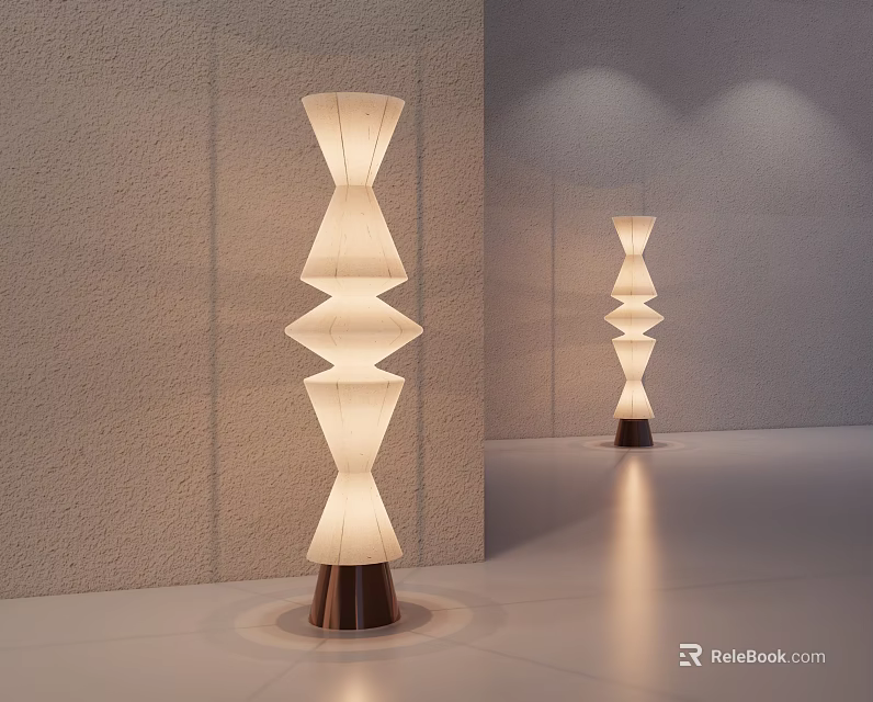 Modern Layered Floor Lamp With White Shade And Wooden Base In Minimalist Interior 3d model 