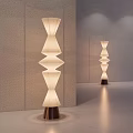 Modern Layered Floor Lamp With White Shade And Wooden Base In Minimalist Interior
