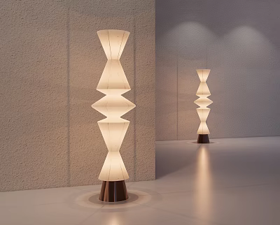 Modern Layered Floor Lamp With White Shade And Wooden Base In Minimalist Interior 3d model