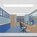 Modern Hospital Ward Interior With Blue Beds White Frames Medical Equipment And Blue Flooring