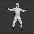 Person In White Protective Suit With Arms Outstretched On Gray Background