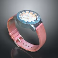 Stylish Wrist Watch With Blue Dial Gold Accents And Pink Leather Strap
