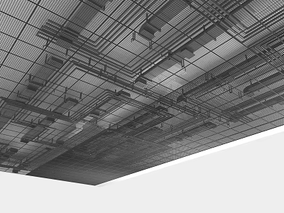 Industrial Ceiling With Interconnected Metal Pipes And Grid Structural Layout 3d model