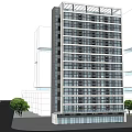 Modern High Rise Building With Glass Curtain Wall And Surrounding Trees