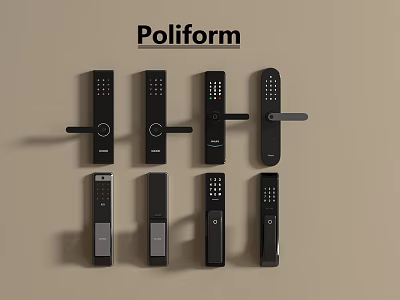Poliform Modern Sleek Black Door Locks With Digital Keypad Panels And Handles 3d model