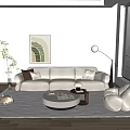 Modern Sofa Combination Cream Style Sofa Combination Coffee Table Leisure Chair Floor Lamp Hanging Painting Carpet Side Table Vase Pillow 3d model