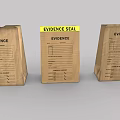Three Brown Evidence Paper Bags With Labels And Yellow Seal Sticker