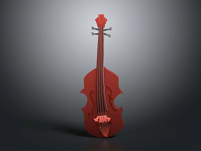 Artistic Painted Musical Instrument Cello with Red Body Strings and Scroll 3d model