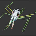 Silver Robot Character With Spider-like Yellow And White Lines On Dark Reflective Surface