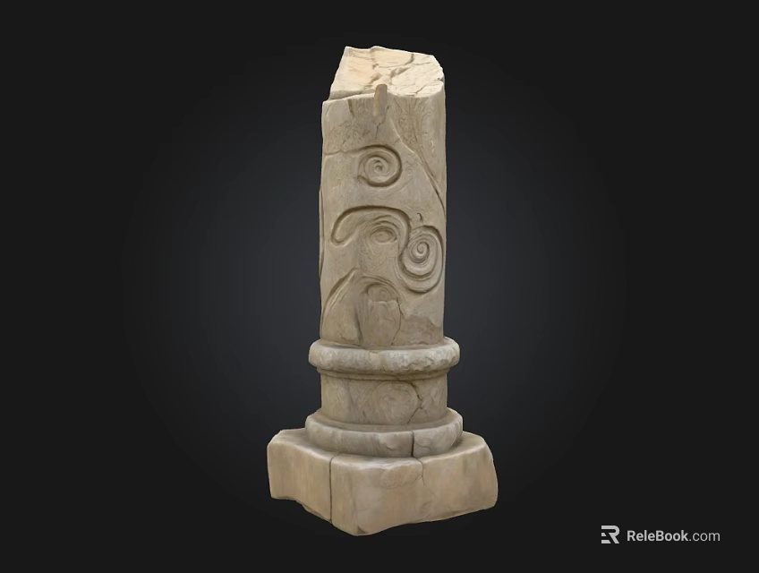 Traditional Stone Capital With Carved Spiral Patterns And Bird Like Design 3d model 
