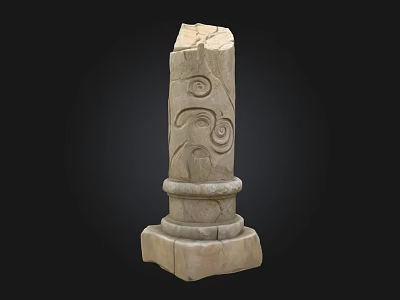 Traditional Stone Capital With Carved Spiral Patterns And Bird Like Design 3d model