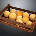 Fresh Ripe Cantaloupes Stored In Wooden Crate For Home Storage Use