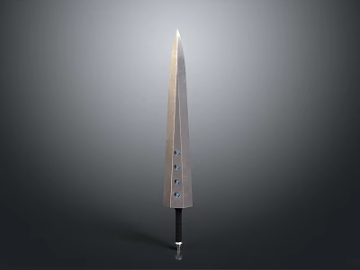 Sharp Metal Weapon Knife With Long Black Handle And Perforated Blade Design 3d model
