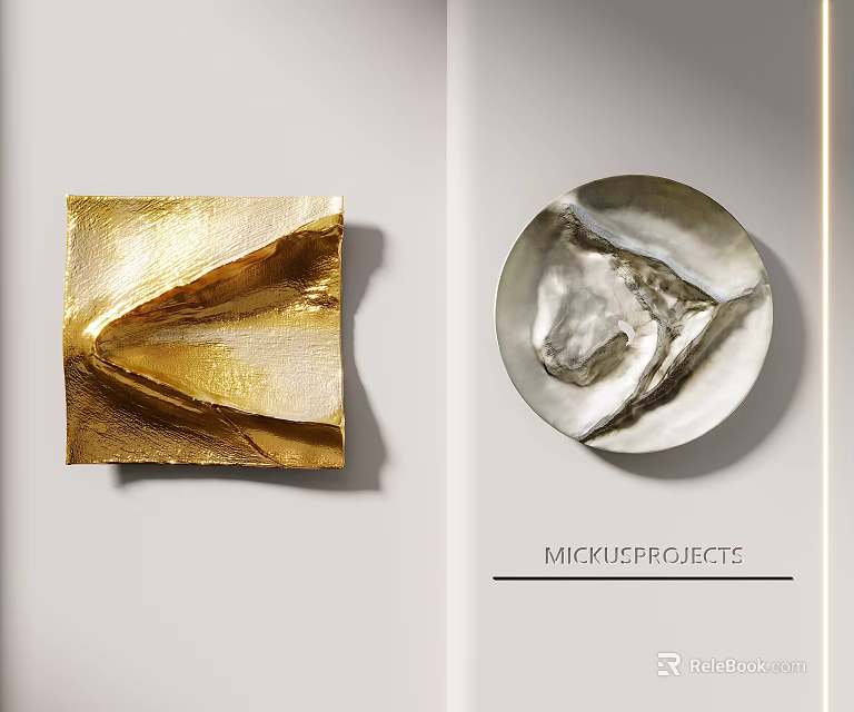 Modern Gold And Silver Wall Decor With Square And Round Textured Designs 3d model