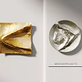 Modern Gold And Silver Wall Decor With Square And Round Textured Designs 3d model