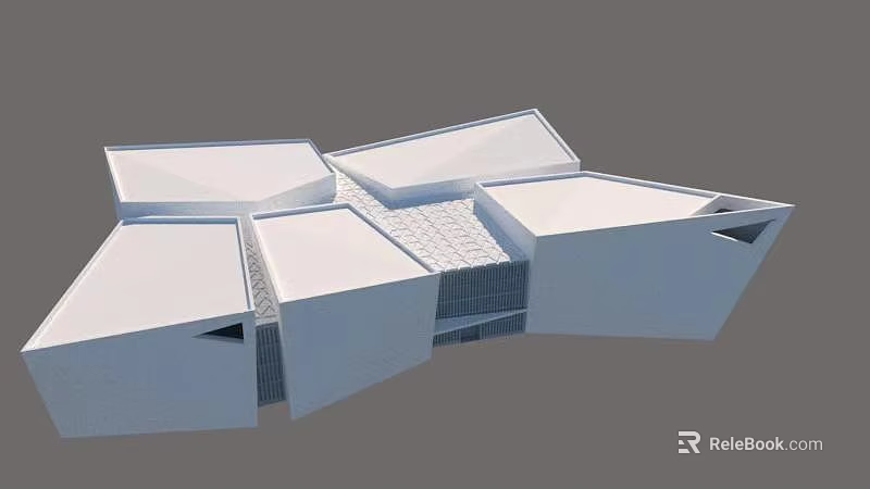 Modern Architectural Design Featuring Geometric White Structures With Irregular Planes And Grid Patterns 3d model