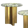 Stylish Two Small Tables With Green Marble Tops And Gold Cylindrical Legs