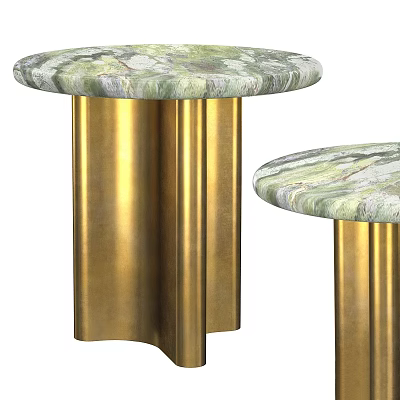 Stylish Two Small Tables With Green Marble Tops And Gold Cylindrical Legs 3d model
