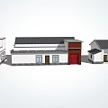 Traditional Modern House Exterior Styles With White Walls Black Roof Red Door And Brown Doors
