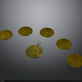 Golden Circular Decorative Ornaments With Hanging Loop And Six Pieces