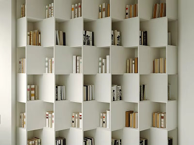 White Modern Bookcase with Open Shelves Filled with Various Books for Home Library 3d model