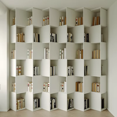 White Modern Bookcase with Open Shelves Filled with Various Books for Home Library 3d model