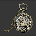 Vintage Bronze Pocket Watch With Gold Chain And Zodiac Decorative Dial