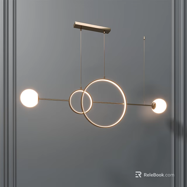 Modern Circular Ring Pendant Light With Spherical Bulbs And Metal Frame Design 3d model