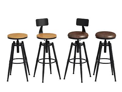 Modern Bar Stools With Wooden Seats And Black Metal Backrest Frames 3d model