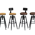 Modern Bar Stools With Wooden Seats And Black Metal Backrest Frames