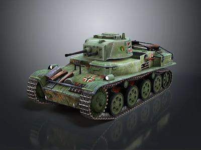 Green Camouflage Military Tank With Armored Exterior Metal Tracks And Cannon Barrel 3d model