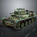 Green Camouflage Military Tank With Armored Exterior Metal Tracks And Cannon Barrel