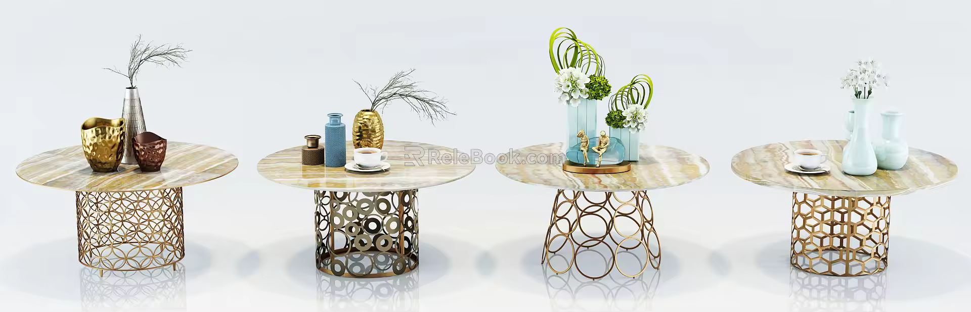 Modern Round Table Fashion Simple Coffee Table Side Table Vase Decorations Combination 3d model