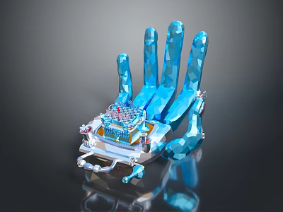 Futuristic Blue Mechanical Hand With Polygonal Fingers And Detailed Base Structure 3d model