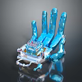 Futuristic Blue Mechanical Hand With Polygonal Fingers And Detailed Base Structure