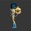 Game Movie Character 3D Model With Blue Hair Astronaut Helmet Yellow Bodysuit Blue Boots Backpack