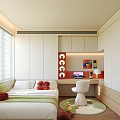 Tatami Bedroom Interior With Tatami Bed Desk Computer Decorative Painting Window Blinds And Storage Cabinets
