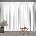 Gray Sheer And Thick Curtains With Tree Shadows In Interior With Vase And Small Table