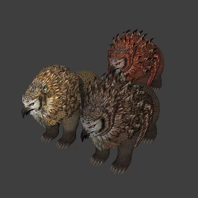 Three Fantasy Creature Characters With Spiked Manes And Varied Textured Fur 3d model
