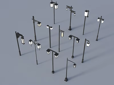 Collection of Different Street Lamps 3D Models with Modern Styles 3d model